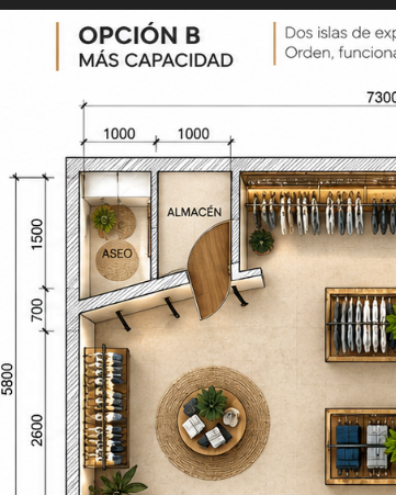 Distribución inicial con acceso al baño únicamente a través del almacén