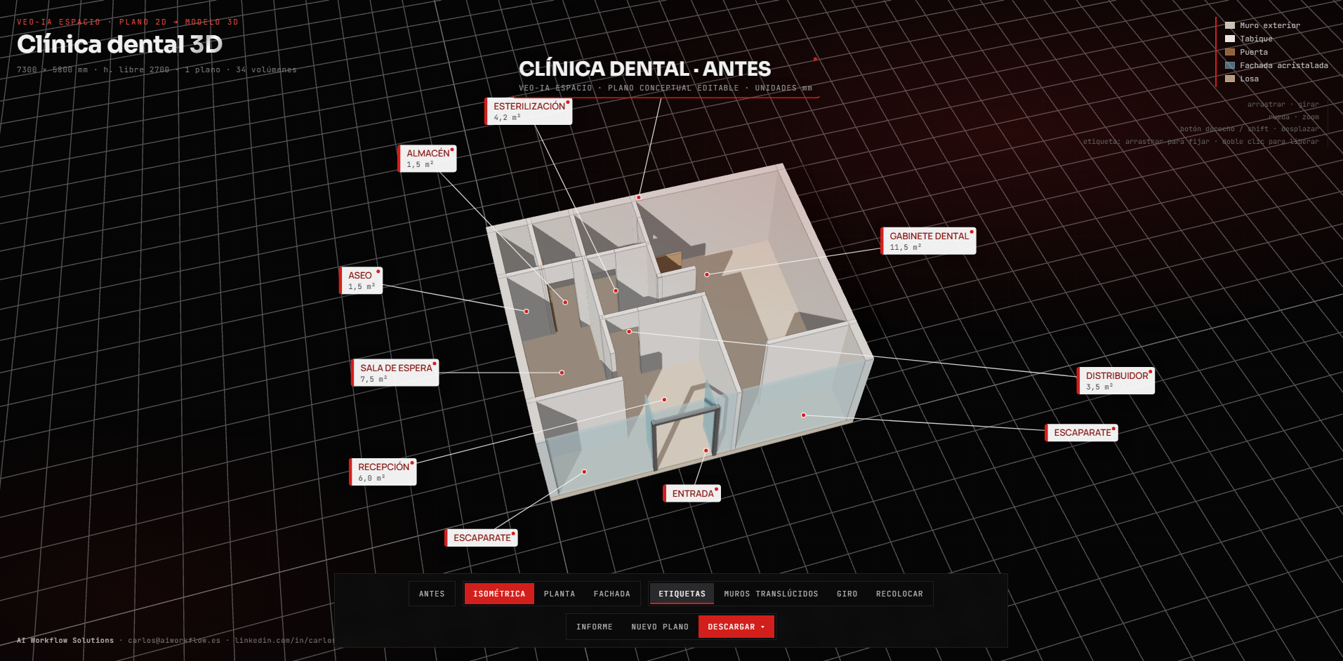 Vista isométrica del archivo editable de la clínica dental