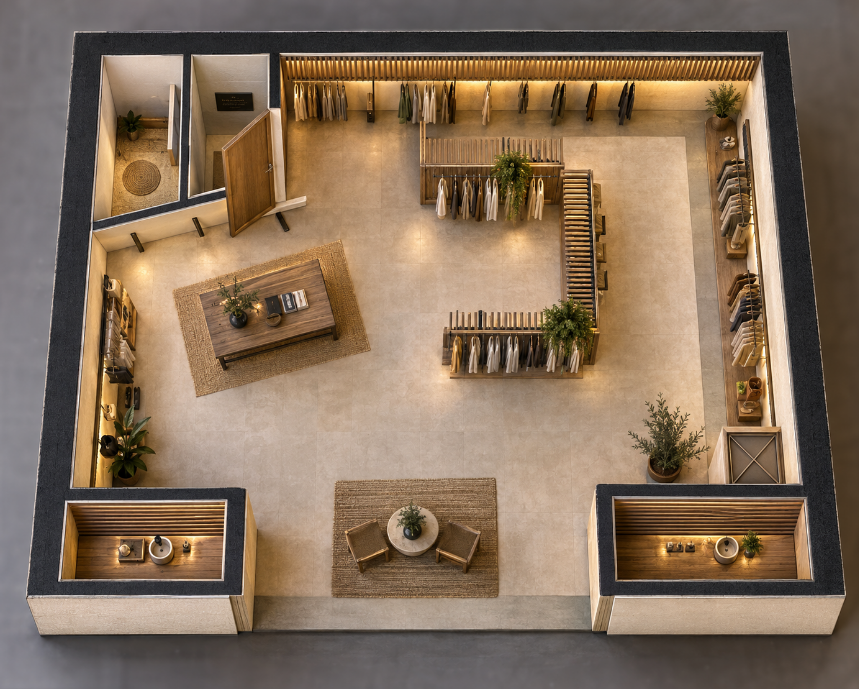 Visualización 3D del local comercial
