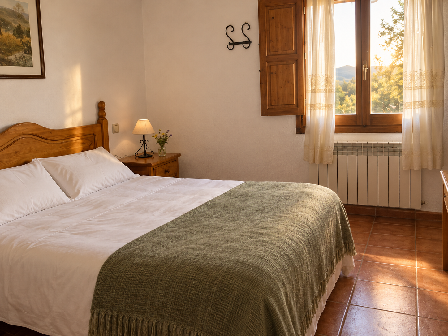 Habitación rural sencilla bien preparada, imagen ficticia generada con IA